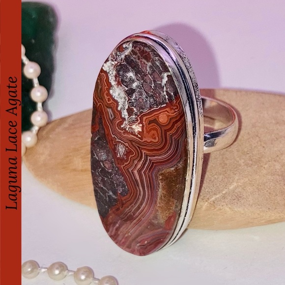 Dazzling! Mexican Laguna Lace Agate Gemstone Handmade Ring - Picture 4 of 6